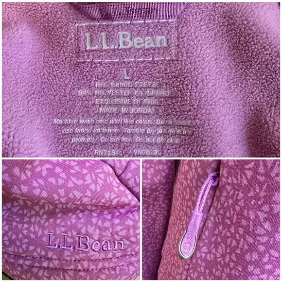 Pink Fleece Full Zip Jacket LL Bean Size L Floral Print Pockets Soft Shell - Picture 4 of 9